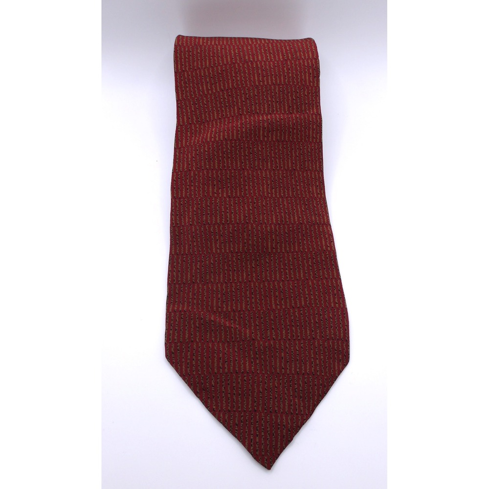 Kenneth Cole New York Mens Silk Striped Burgundy Gold Tie‎